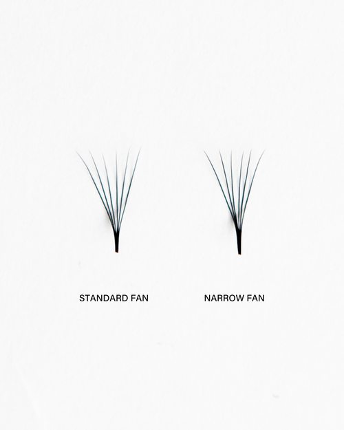 Standard versus narrow fan for volume eyelash extensions.