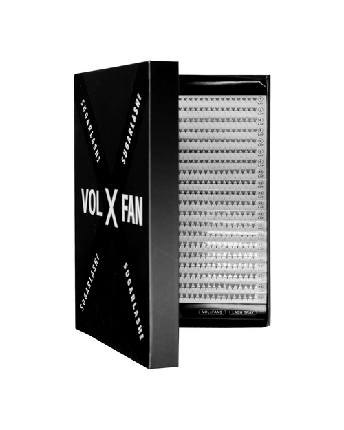 Tray of VOL-X Standard Pre-made eyelash extensions
fans.