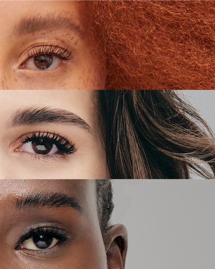 Close up of three models' eyes after an eyelash service.
