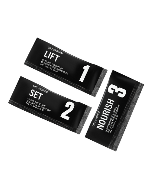 Professional Lash Lift Solution Lift Set and Nourish sachets.