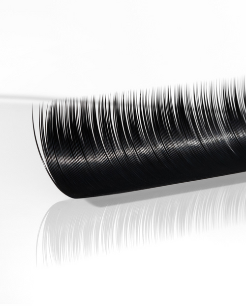 A close up of a strip of Plush lashes for eyelash extensions.