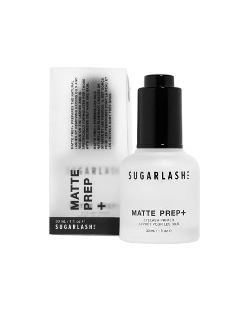Bottle of Matte Prep+ mattifying eyelash extensions primer with packaging.