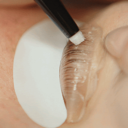 The Professional Lash Lift brush being used to push lashes against the Lash Lift Shield.