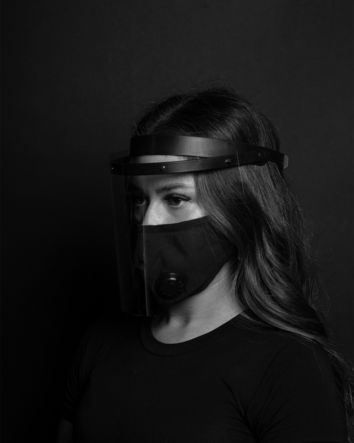 Model wearing a PPE Face Shield and mask.