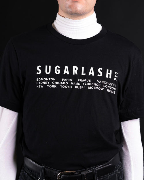 Black Sugarlash PRO Black T-Shirt over white turtle neck on model.